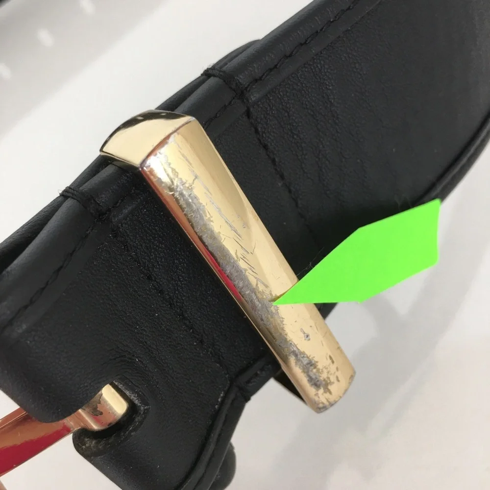 CAbi “Boss” Wide Leather Belt Black Women’s Size M Gold Buckle Preppy Minimalist